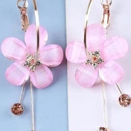 AKISON JEWELS Women Pink Floral Drop Earrings-image-14