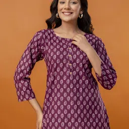 FERANOID Women Floral Printed Round Neck Pure Cotton Regular Straight Kurti-picture-20