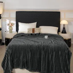 JC HOME Grey Striped AC Room 300 GSM Double Bed Blanket-picture-34