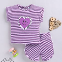 YK X Tinyo Infant Girls Pure Cotton Striped Love Applique Detail Top & Shorts-image-77