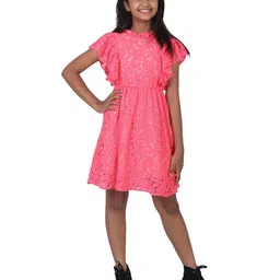 SILK SPARROW Girl Self Design Flutter Sleeves Fit & Flare Dress-image-48