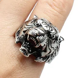 Vaiseema Stainless Steel Silver Plated Tiger Ring-picture-48
