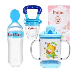 Kritiu 3Pcs Blue & Transparent Printed BPA-Free Leak-Proof Silicone Food Feeders-image-101