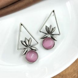 NAMAN ARTS Silver-Plated Artificial Stones Studded Oxidised Circular Shaped Studs-picture-47