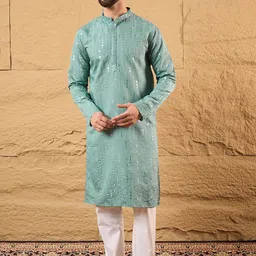 House of Pataudi Men Geometric Embroidered Festive Straight Kurta-image-40