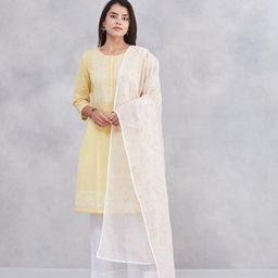Fabindia Floral Embroidered Cotton Silk Dupatta With Chikankari-picture-30