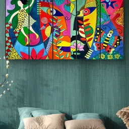 Myntra Elegant Homes Green & Pink Abstract MDF Wooden Wall Art-image-13