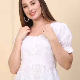 JC JUMMY COUTURE Embroidered Puff Sleeve Cotton Peplum Top-image-79