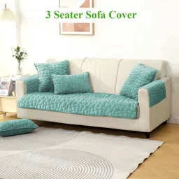 HOKIPO Blue Velvet 1 Piece Sofa Cover With Arms-image-21