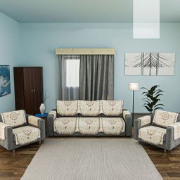 Aura Brown & Off White Cotton Sofa Cover With Arms-image-22