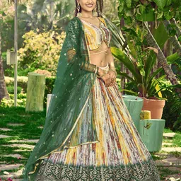 ETHNIC PLUS Embellished Sequinned Semi-Stitched Lehenga & Unstitched Blouse With Dupatta-image-66