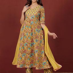 Varanga Floral Printed V-Neck Gotta Patti Pure Cotton A-Line Kurta With Trousers & Dupatta-picture-36