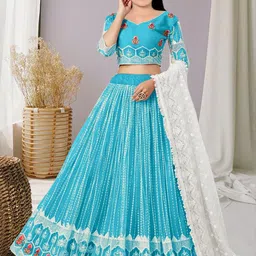 F Plus Fashion Girls Green Net Semi-Stitched Lehenga Choli-picture-29