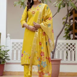 all about you Women Floral Embroidered Kurta with Trousers & Dupatta-13