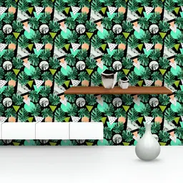 ArtzFolio Printed UV-Resistant Anti-Bacterial Monstera Leaves & Triangles Peel & Stick Wallpaper-image-93