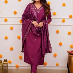 PARNAVI Women Ethnic Motifs Embroidered Kurta with Trouser & Dupatta-56