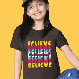 NUSYL Girls Typographic Printed Round Neck Oversized T-shirt-image-84