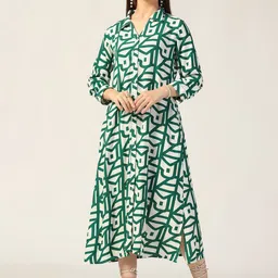 Mustard Women Geometric Printed Shirt Collar A-Line Knee Length Dress-picture-4