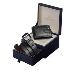 WildHorn Men Black Textured Pure Genuine Leather Accessory Gift Set-39