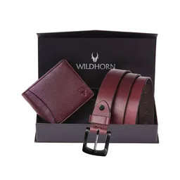 WildHorn Men Maroon & Brown Textured Pure Genuine Leather Accessory Gift Set-image-74