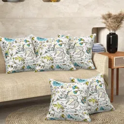 Myntra Elegant Homes White & Blue 5 Pieces Floral Square Cotton Cushion Covers-image-71