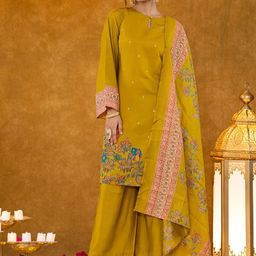 Yufta Floral Printed Keyhole Neck Long Sleeves Regular Kurta With Palazzo With Dupatta-image-90