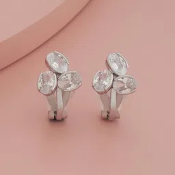 Kushal's Fashion Jewellery Rhodium Plated Zircon Studded Geometric Studs Earrings-image-103