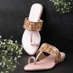 Inc 5 Women Embellished Open Toe Flats-3