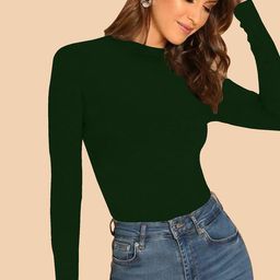 Dream Beauty Fashion Top-56-Empire-DarkGreen-XS Women Solid Round Neck Long Sleeves Top-image-65