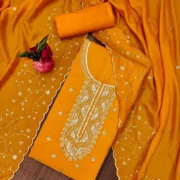 Panzora Floral Embroidered Zari Unstitched Dress Material-image-24