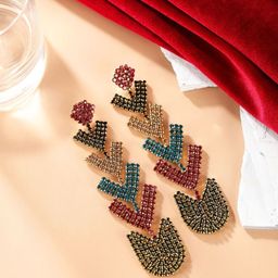StyleCast Gold-Plated Rhinestone Studded Contemporary Drop Earrings-image-82
