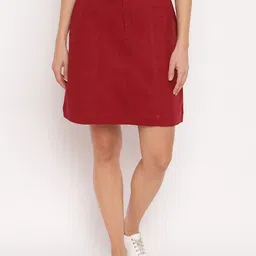 DressBerryRed Aline Woven Design Skirt-image-8