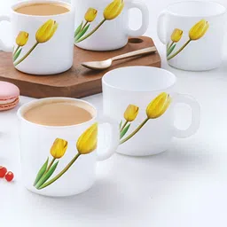 Larah by BOROSIL White & Green 6 Pieces Printed Opalware Matte Mugs-180 ml-8
