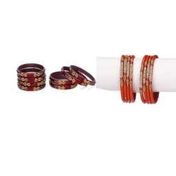 SOMIL Set Of 16 Maroon Alloy Artificial Stones & Beads Bangles-picture-0