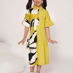 ADORNIA Girls Colourblocked Cotton Fit & Flare Dress-image-63
