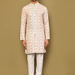 Arihant Rai Sinha Men Floral Embroidered Regular Pure Cotton Kurta with Churidar-image-68