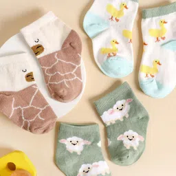 KICKS & CRAWL Infants Pack Of 3 Patterned Anti-Skid Cotton Ankle Length Socks-picture-40