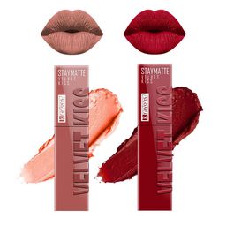 krayons Set Of 2 Velvet Kiss Liquid Lipstick - 3.5 ml Each - Ruby Red 12 - Sheer Nude 05-35