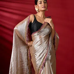 AWRIYA Ombre With Embroidered Border Fusion Saree-image-87
