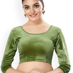 VAMAS - THE DESIGNER BLOUSES Velvet Round Neck Non-Padded Saree Blouse-picture-58