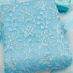 Moda Rapido Women Blue Embroidered Organza Unstitched Dress Material-image-49