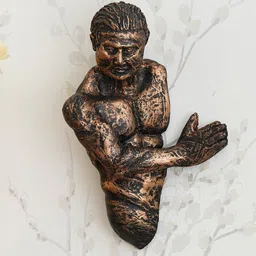 eCraftIndia Brown Man Coming Inside from Wall Antique Finish Handcrafted Wall Decor-45