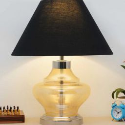 kapoor lampshades Vigo Blue Cotton Fabric Shade Night Lamp With Metal & Glass Base-picture-33