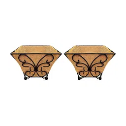 Garden Deco 2 Pieces Brown & Black Floor Planters With Detachable Metal Stand-43