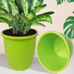 Kuber Industries Set Of 4 Green & Red Solid Flower Pot-5