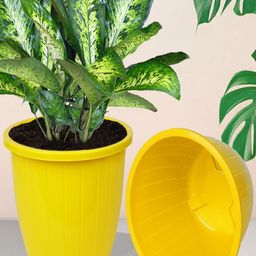 Kuber Industries Set Of 5 Yellow & White Solid Flower Pot-26