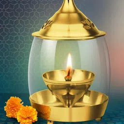 Treo Gold-Toned Arpan Brass Diya With Borosilicate Glass Cover-image-14