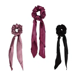 Arendelle Women Brown & Grey Set of 3 Satin Scrunchies with Scarf-68