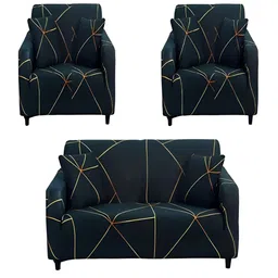 KriShyam Green & Yellow Printed 5 Seater Sofa Cover-image-25