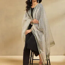 Fabindia Floral Printed Block Print Technique Cotton Silk Dupatta-5